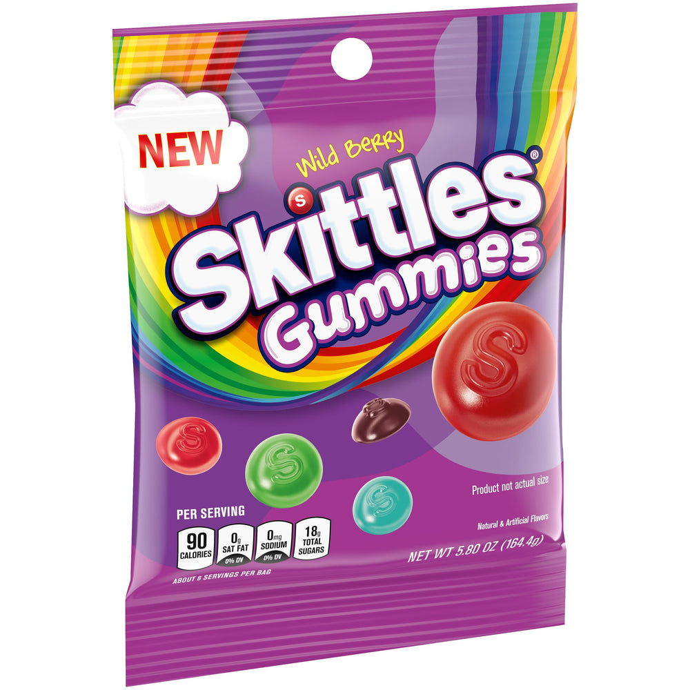 Skittles Wild Berry front packaging showing colorful gummy bags and brand
