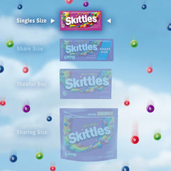 SKITTLES Wild Berry open pouch with candies spilling, easy sharing benefit