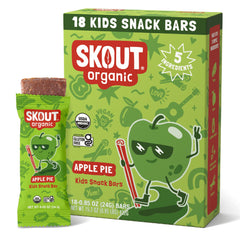 Skout Organic front packaging showing 18-pack and apple pie flavor benefits