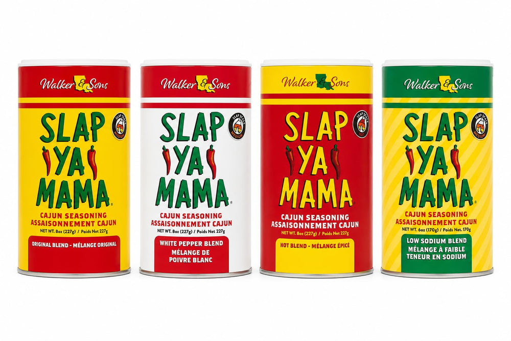 Slap Ya Mama four-canister front view showing variety and pantry convenience