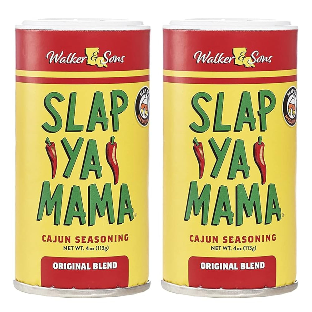 SLAP YA MAMA front packaging showing two 4 oz canisters and brand benefit
