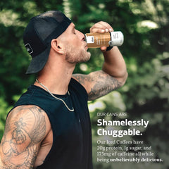 Slate cans tucked inside a gym bag, providing portable protein and caffeine