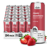 Slate Classic Strawberry front can showing branding and protein facts for quick recognition