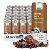Slate front can showing Mocha Latte branding and convenient on-the-go energy