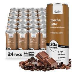 Slate front can showing Mocha Latte branding and convenient on-the-go energy