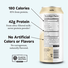 Slate Vanilla can label close-up showing ingredients and macro facts for clarity