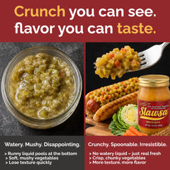 Slawsa spoonful revealing crisp vegetables and lasting crunch benefit