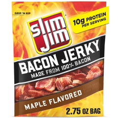 Slim Jim front packaging showing resealable bag and smoky maple benefit