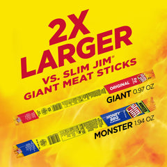 Slim Jim unwrapped stick displaying meat texture and savory appeal from brand