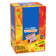 Slim Jim single beef and cheese stick unwrapped with visible filling and easy-to-eat benefit