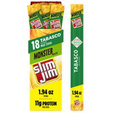 Slim Jim front packaging showing Tabasco Monster sticks and box benefits