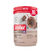 SlimFast canister front view showing flavor and keto benefits