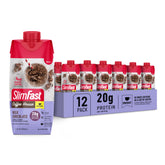 SlimFast milk chocolate front packaging showing bottle and flavor benefit