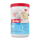 SlimFast front packaging showing canister and French Vanilla flavor benefit convenience