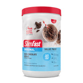 SlimFast front packaging showing Rich Chocolate Royale and serving count benefits