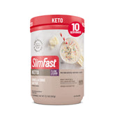 SlimFast front packaging showing vanilla cake batter flavor and benefits