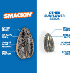 SMACKIN' seeds next to a coin showing jumbo seed size and meatier bite advantage