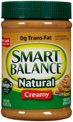 Smart Balance jar front label showing creamy peanut butter and natural ingredients benefit