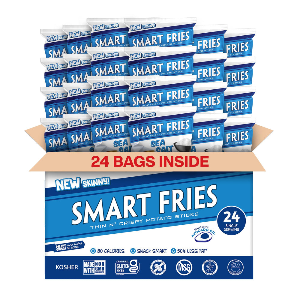 SMART FRIES front packaging showing 24-pack for easy stocking