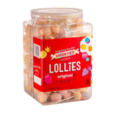 Smarties jar front view showing colorful lollipops and easy refill storage benefit
