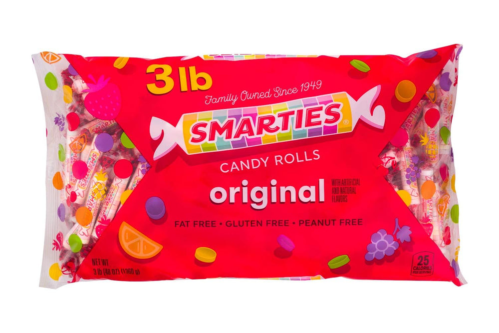 Smarties front bag shot showing brand and bulk count for easy recognition and planning