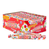 Smarties front packaging showing bulk 54oz box and colorful rolls benefit convenience