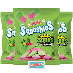 Smarties front packaging showing colorful squashies and flavors bright appeal