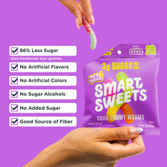 SmartSweets close-up of gummy worm texture highlighting chewy bite benefit