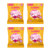 SmartSweets front packaging showing colorful Pink Punch and Cherry Lemonade bags and branding benefit