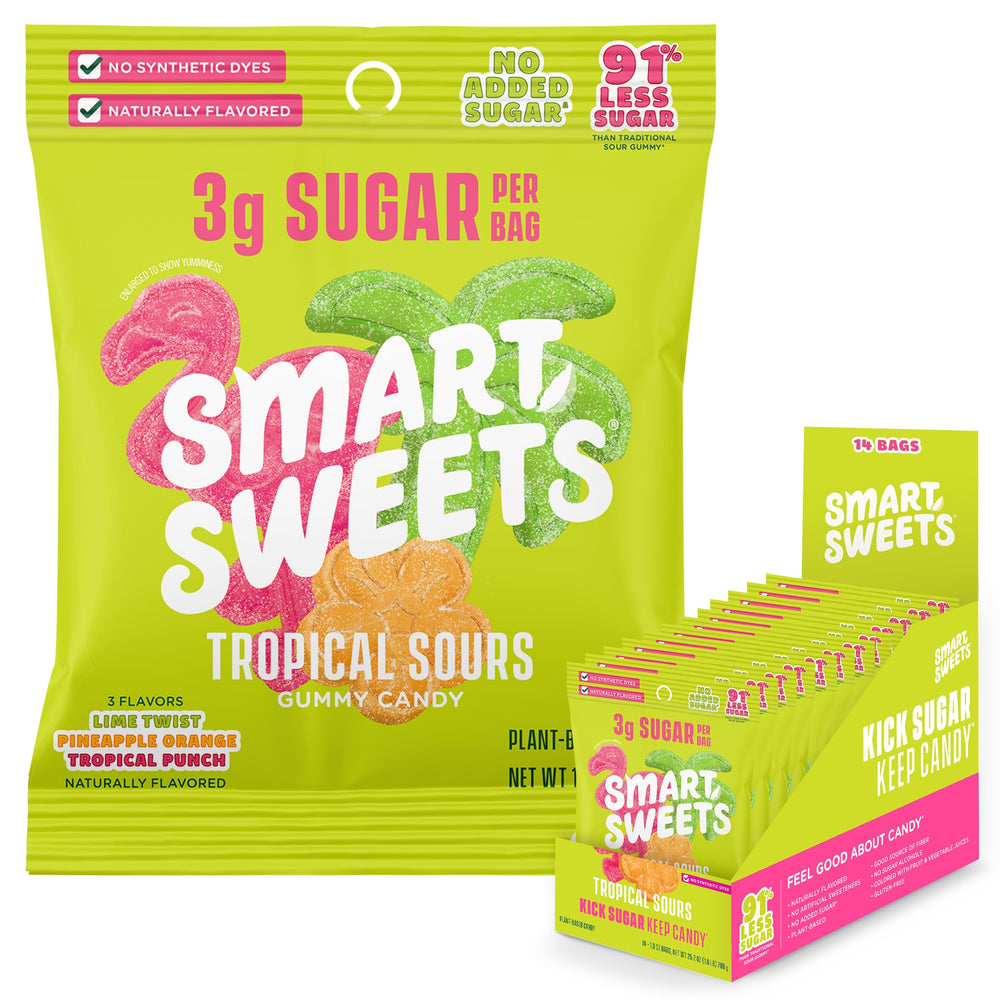 SmartSweets front packaging showing low sugar benefit and 1.8oz bag