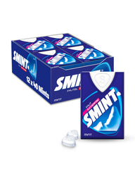 Smint front packaging showing compact 8g tin and fresh mint benefit