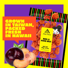 Snack Hawaii plums sprinkled over fresh pineapple adding tangy-salty contrast to fruit