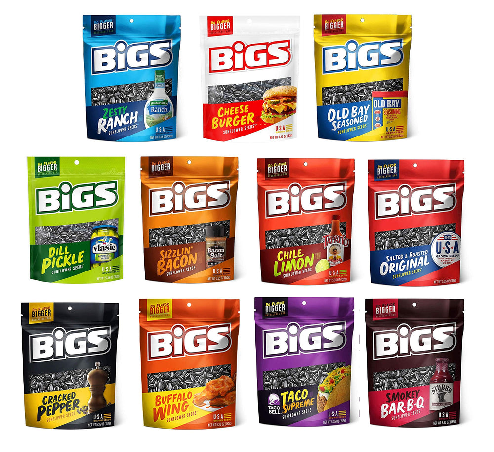 Snack Peak Big’s front packaging showing all eleven flavored pouches and gift box benefit of variety