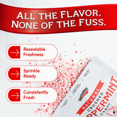 Snackathon close-up of crushed peppermint shards highlighting crunchy texture and visual appeal