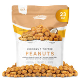 Snackathon front packaging showing 23 oz bag and coconut toffee peanuts for convenience