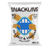 SNACKLINS front packaging showing sea salt & vinegar flavor and single-serve benefit