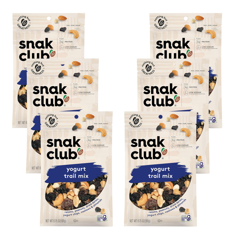 Snak Club front packaging showing resealable pouch and flavorful mix, ready to grab
