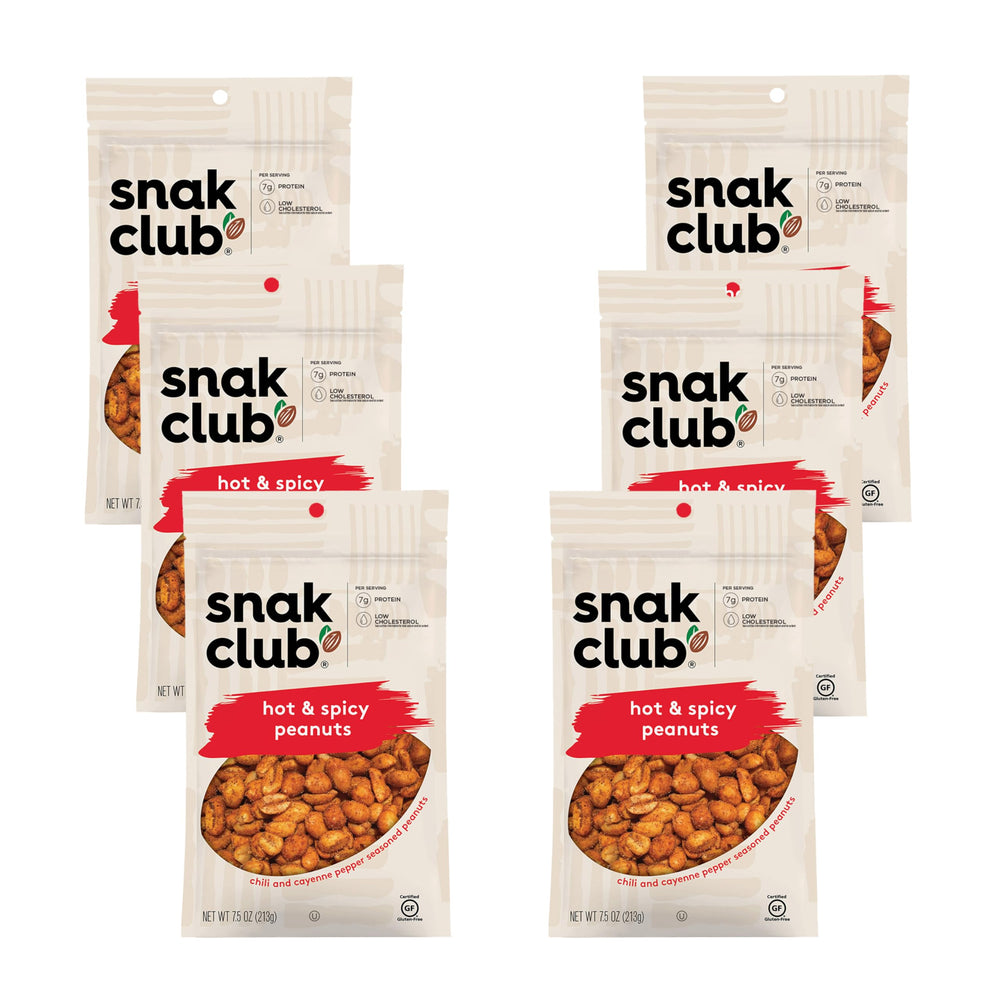 Snak Club front packaging showing resealable 7.5 oz pouch benefit
