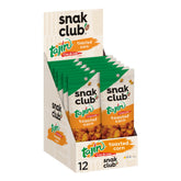 Snak Club front packaging showing 12-pack and Tajin seasoning benefit