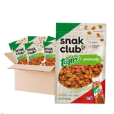 Snak Club front packaging showing Tajin peanuts and resealable bag, flavorful convenience
