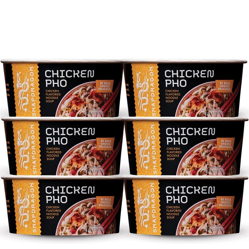 Snapdragon front packaging showing chicken pho bowl and branding benefits
