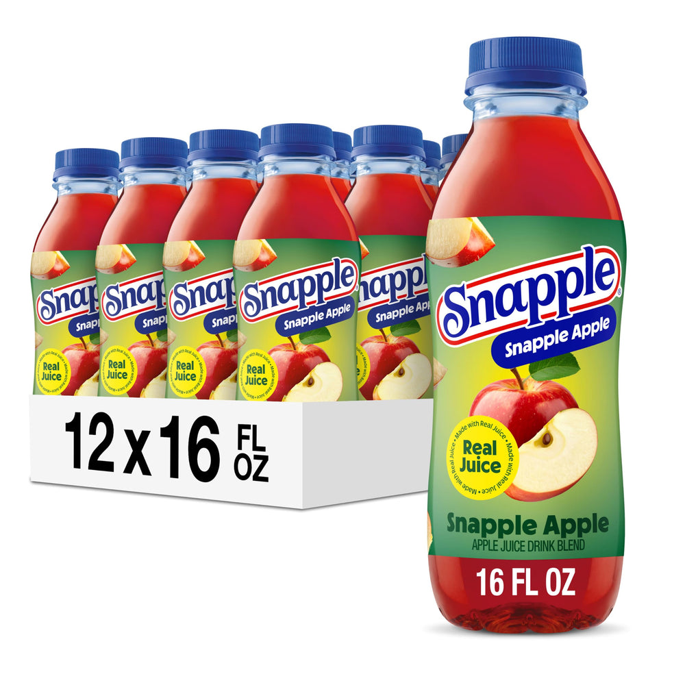 Snapple front packaging showing apple drink and brand benefit