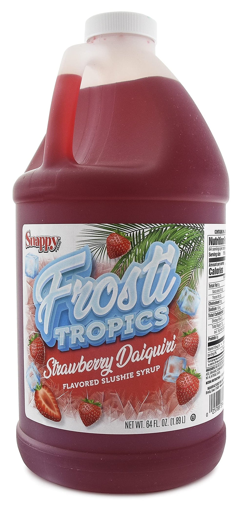 SNAPPY Frosti Tropics jug front view showing strawberry daiquiri label and easy-pour cap