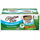 Snyder's of Hanover front packaging shows gluten-free badge and 24 packs