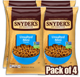 Snyder's of Hanover front packaging showing unsalted mini pretzels and value pack benefit