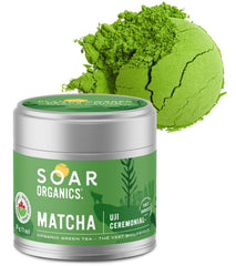 Soar Organics front tin showing label and organic seal, highlighting premium origin