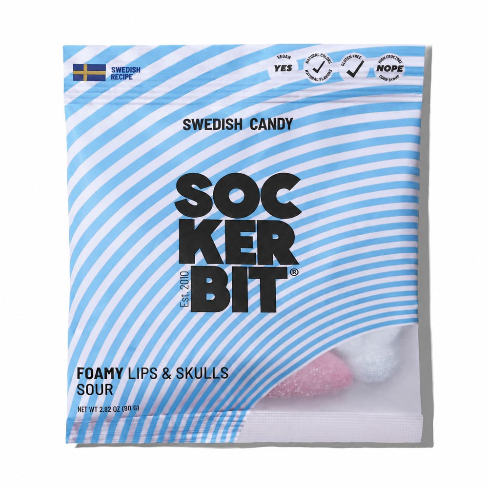 Sockerbit front packaging showing five sealed bags and product branding, great for gifting