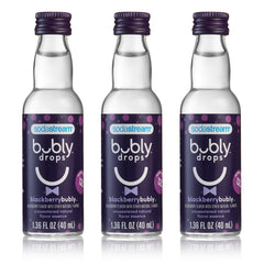 SodaStream bubly Blackberry front packaging showing three bottles and benefits