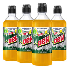sodastream front pack showing four Diet Mountain Dew bottles and quantity benefit