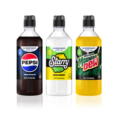 sodastream variety pack front packaging showing three bottles and labels, clear identification benefit
